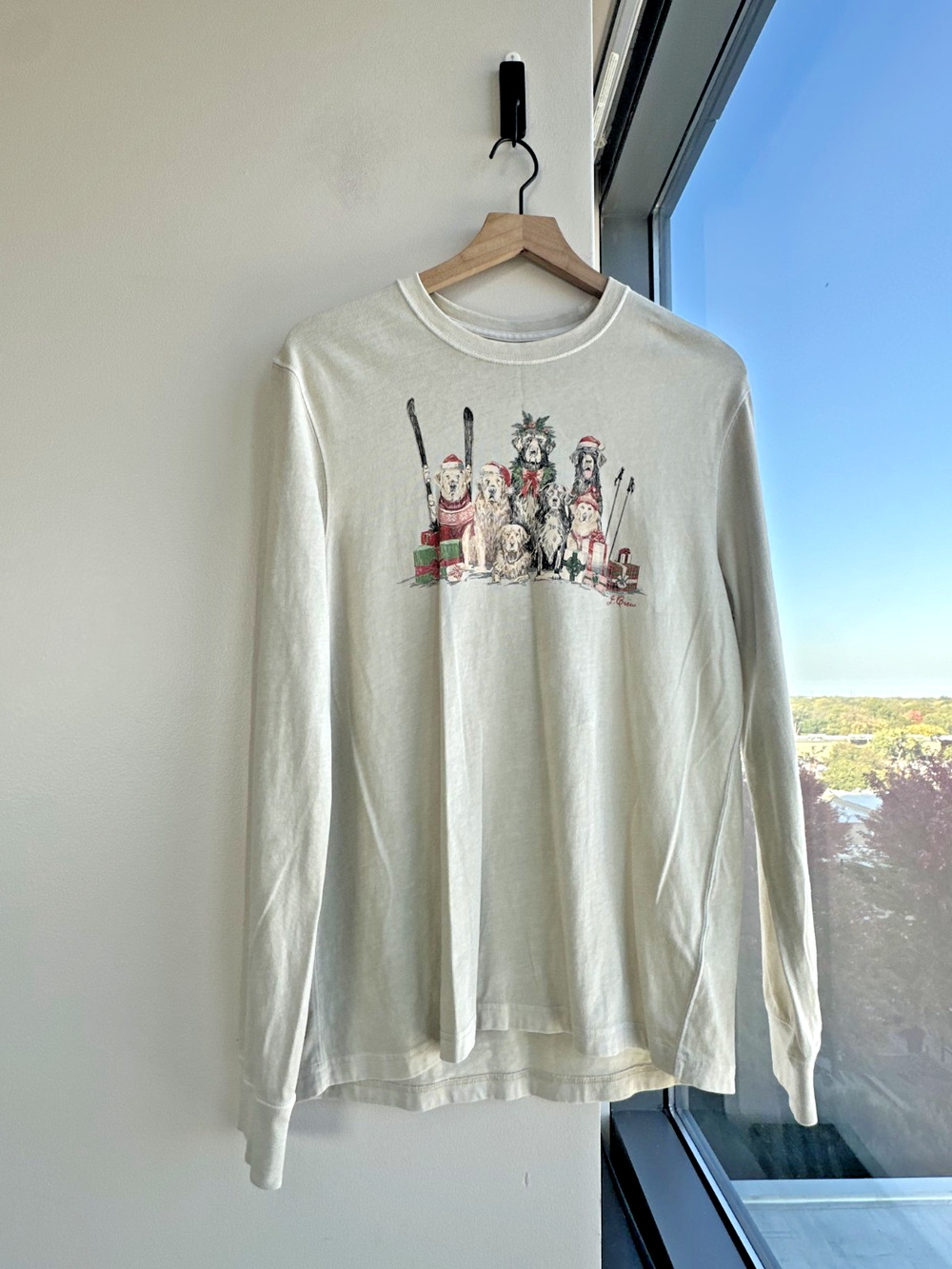 J.Crew Cotton Blend Long Sleeve Holiday Dogs Graphic T-Shirt Vintage Jersey Sz S